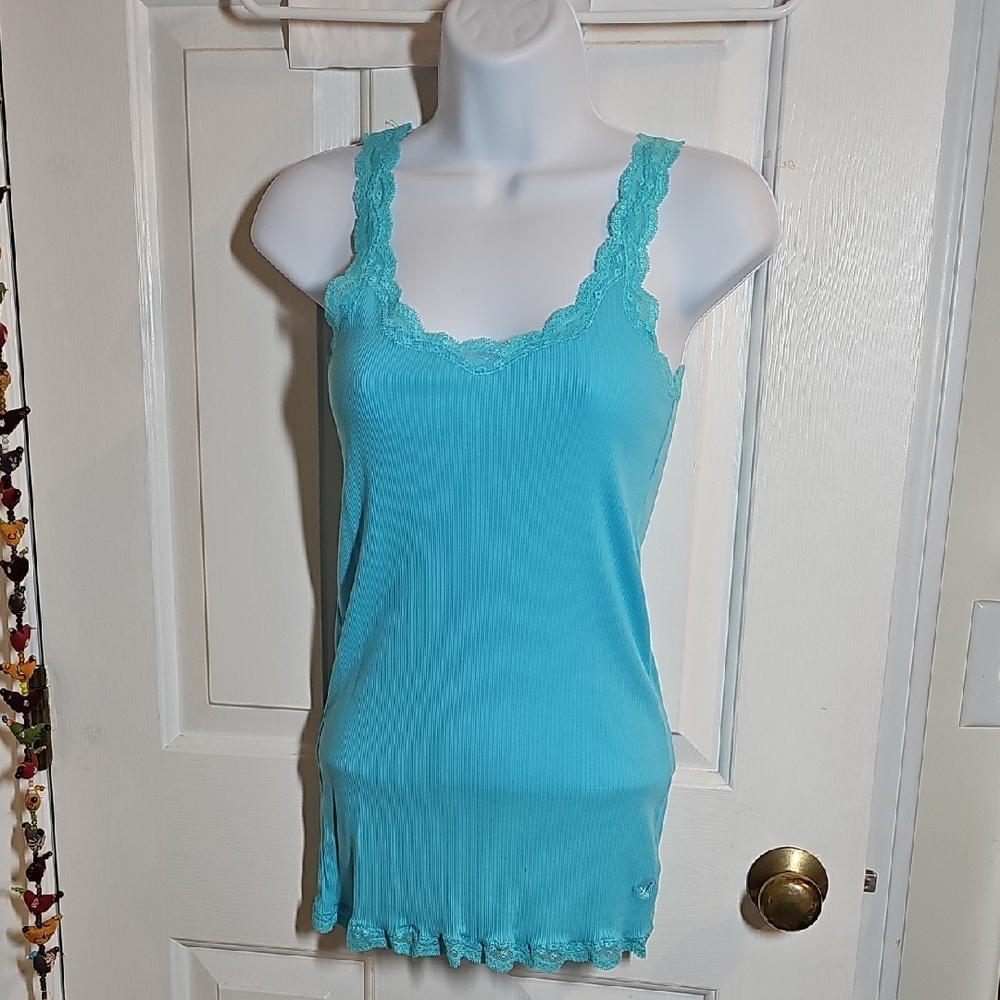 American Eagle Outfitters Turquoise Lace Tank Top M